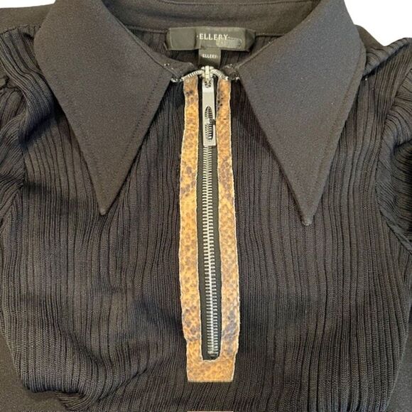 Ellery Calabasas Zip Front Snake Panel Black Dress Full Skirt Size 2 - Picture 7 of 16